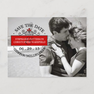 Carte Postale Faire-part Black | Timbre Rouge Graphique Enregistrer La Cart