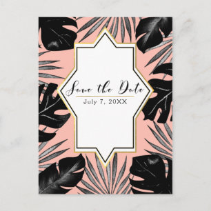 Carte Postale Faire-part Black Tropical Feuille Coral Gold Enregistrer la d