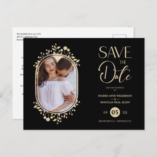 Carte Postale Faire-part Black Wedding Fancy Ornament Frame Flowers Photo (Devant / Derrière)