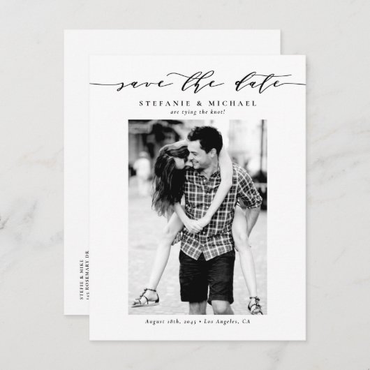 Carte Postale Faire-part Black Whimsical Script Photo Save the Date (Devant / Derrière)