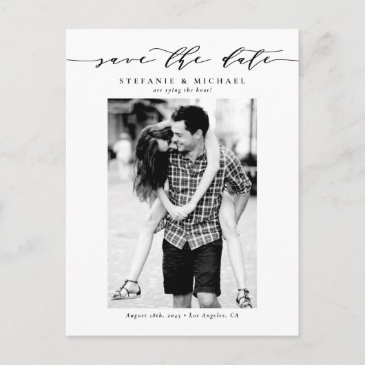 Carte Postale Faire-part Black Whimsical Script Photo Save the Date (Devant)