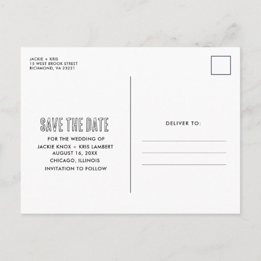 Carte Postale Faire-part Black White 3 Photo Wedding Enregistrer la date (Dos)