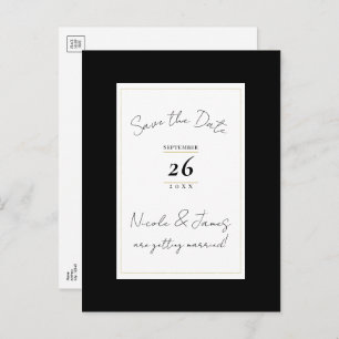 Carte Postale Faire-part Black White Gold Modern Minimal Enregistrer la dat