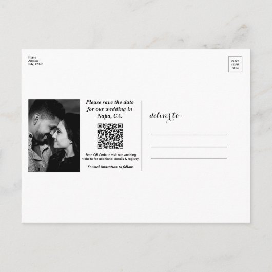 Carte Postale Faire-part Black White Gold Modern Minimal Enregistrer la dat (Dos)