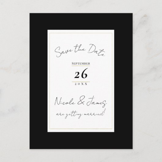 Carte Postale Faire-part Black White Gold Modern Minimal Enregistrer la dat (Devant)