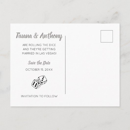 Carte Postale Faire-part Black White Grey Las Vegas Mariage Enregistrer La (Dos)