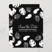 Carte Postale Faire-part Black & White Tropical Feuilles Chic Enregistrer l (Devant / Derrière)