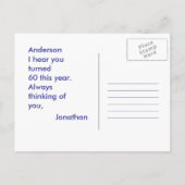 Carte Postale Faire-part Blague drôle pour 60 ans avec un goéland - Ferme t (Dos)