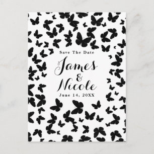 Carte Postale Faire-part Blanc avec papillons noirs Save the Date