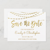 Carte Postale Faire-part Blanc et Or Feuille à Sauvegarder la Date (Devant / Derrière)