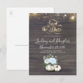 Carte Postale Faire-part Blanc Floral Citrouille Rustic Fall Sauvez la date (Devant / Derrière)