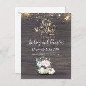 Carte Postale Faire-part Blanc Floral Citrouille Rustic Fall Sauvez la date (Devant / Derrière)