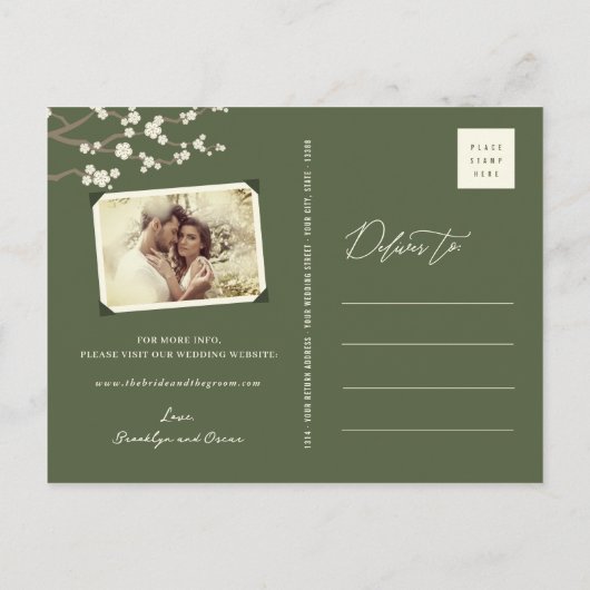 Carte Postale Faire-part Blanc Sakura Cerry Blossoms Asiatique Enregistrer (Dos)