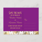 Carte Postale Faire-part Blanc, violet et or damas enregistrer la date (Dos)