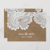 Carte Postale Faire-part Blanche dentelle et Brown rustique chic mariage él (Devant / Derrière)