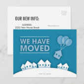 Carte Postale Faire-part Bleu avec des maisons blanches Nouvelle adresse Ca (Devant / Derrière)