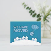 Carte Postale Faire-part Bleu avec des maisons blanches Nouvelle adresse Ca (Debout devant)