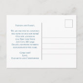 Carte Postale Faire-part Bleu Blanc Floral Fleurs Script Déplacement  (Dos)