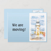 Carte Postale Faire-part Bleu Blanc Phare Changement d'adresse (Devant / Derrière)