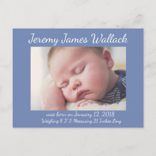 Carte Postale Faire-part Bleu Blanc Simple Baby Boy Annonces d'anniversaire