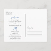 Carte Postale Faire-part Bleu Bow dessiné à la main enregistrer la date pho (Dos)