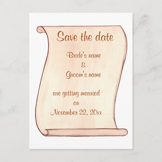 Carte Postale Faire-part Bleu Brown Scroll Enregistrer la date mariage cart (Devant)