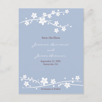 Carte Postale Faire-part Bleu cerise en fleurs