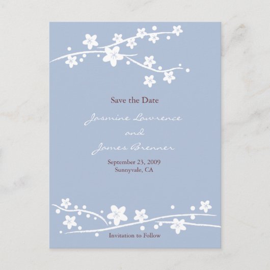 Carte Postale Faire-part Bleu cerise en fleurs (Devant)