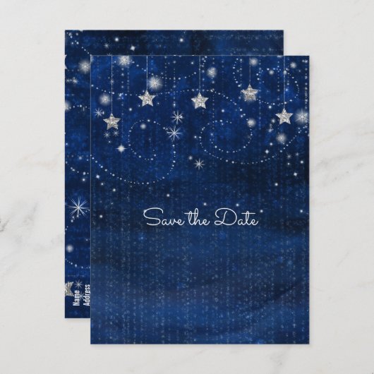 Carte Postale Faire-part Bleu clair et argenté étoile Whimsical Celestin (Devant / Derrière)