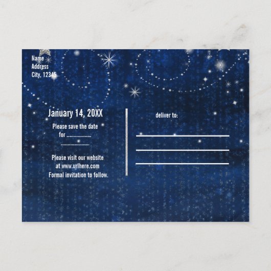 Carte Postale Faire-part Bleu clair et argenté étoile Whimsical Celestin (Dos)