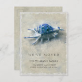 Carte Postale Faire-part Bleu côtier Bleu Blancs Sable Déménagement (Devant / Derrière)