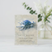 Carte Postale Faire-part Bleu côtier Bleu Blancs Sable Déménagement (Debout devant)