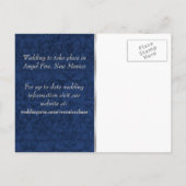 Carte Postale Faire-part Bleu Damassé et Plume de Paon Save The Date (Dos)