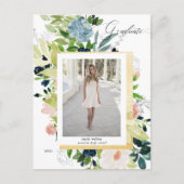 Carte Postale Faire-part Bleu de minuit Floral Photo Graduation (Devant)