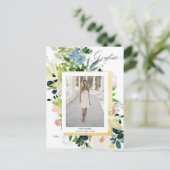 Carte Postale Faire-part Bleu de minuit Floral Photo Graduation (Debout devant)
