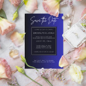 Carte Postale Faire-part Bleu de minuit minimal sauvegarde de la date