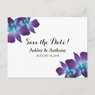 Carte Postale Faire-part Bleu Dendrobium Mariage orchidée Enregistrer la da