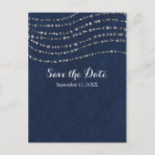 Carte Postale Faire-part Bleu Denim & Diamants Sparkle Bling Enregistrer La (Devant)