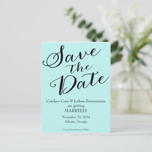 Carte Postale Faire-part Bleu Enregistrer la date (Debout devant)