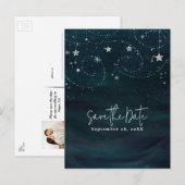 Carte Postale Faire-part Bleu et argenté Céleste Caprice Stellaire (Devant / Derrière)