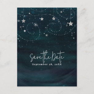 Carte Postale Faire-part Bleu et argenté Céleste Fantaisiste Étoilé