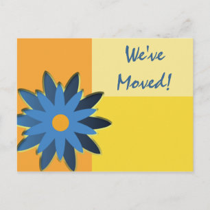 Carte Postale Faire-part Bleu Fleur Couleur Bloc Changement d'adresse