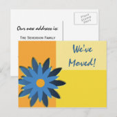 Carte Postale Faire-part Bleu Fleur Couleur Bloc Changement d'adresse (Devant / Derrière)
