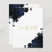 Carte Postale Faire-part Bleu foncé Marine Floral Gothic Enregistrer la dat (Devant / Derrière)