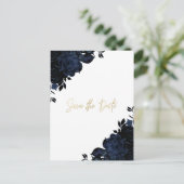 Carte Postale Faire-part Bleu foncé Marine Floral Gothic Enregistrer la dat (Debout devant)