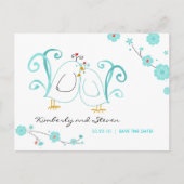 Carte Postale Faire-part Bleu Lovebirds Sauvez les dates (Devant)