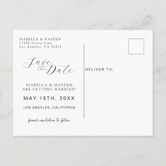 Carte Postale Faire-part Bleu marine bleu poussiéreux floral mariage économ (Dos)