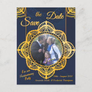 Carte Postale Faire-part Bleu marine ou violet avec Mandalas or
