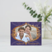 Carte Postale Faire-part Bleu marine ou violet avec Mandalas or (Debout devant)