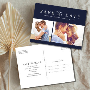 Carte Postale Faire-part Bleu marine Photo Mariage Enregistrer la date